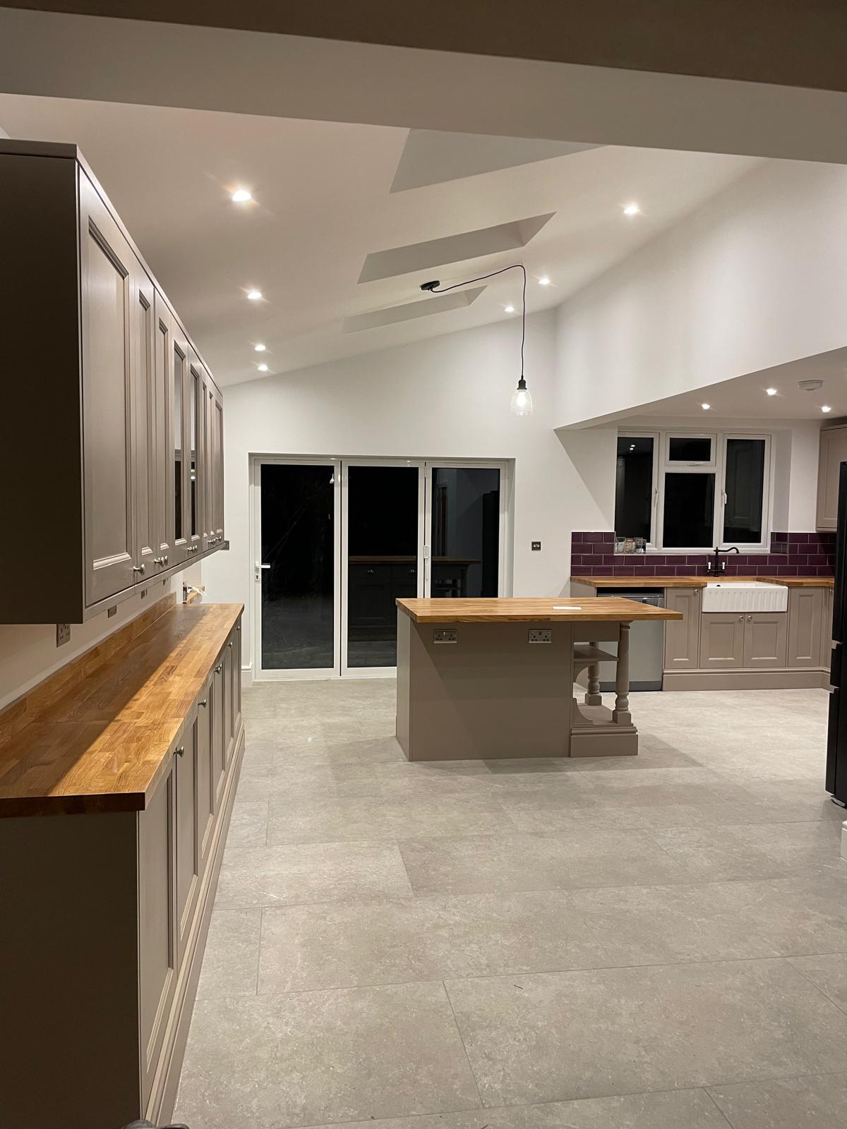 Finished open-plan kitchen renovation completed by Gary Taylor and Company in Bedfordshire